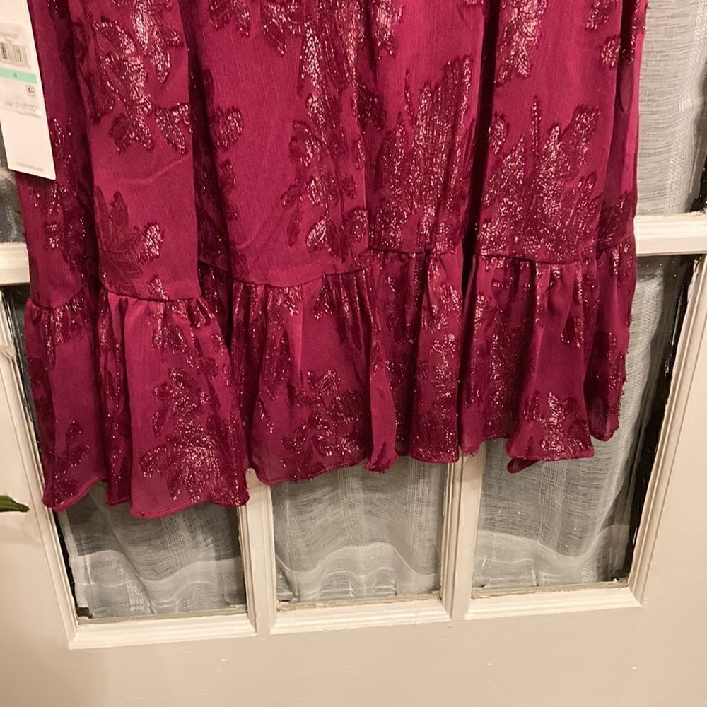 NWT Calvin Klein Burgundy and Silver Metallic Floral Dress - Picture 10 of 15